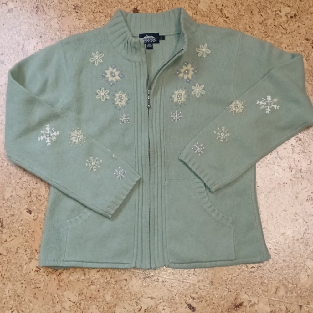 Icelandic Design Vintage Women's Lambswool/Angora Blend Zip Cardigan Size L